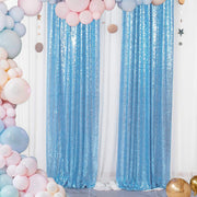 2 Pc Sky Blue Sequin Backdrop Drape Curtains with Rod Pockets - 8ftx2ft