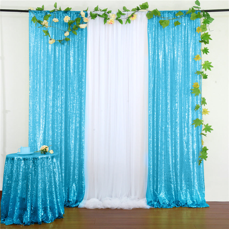 2 Pc Lake Blue Sequin Backdrop Drape Curtains with Rod Pockets - 8ftx2ft