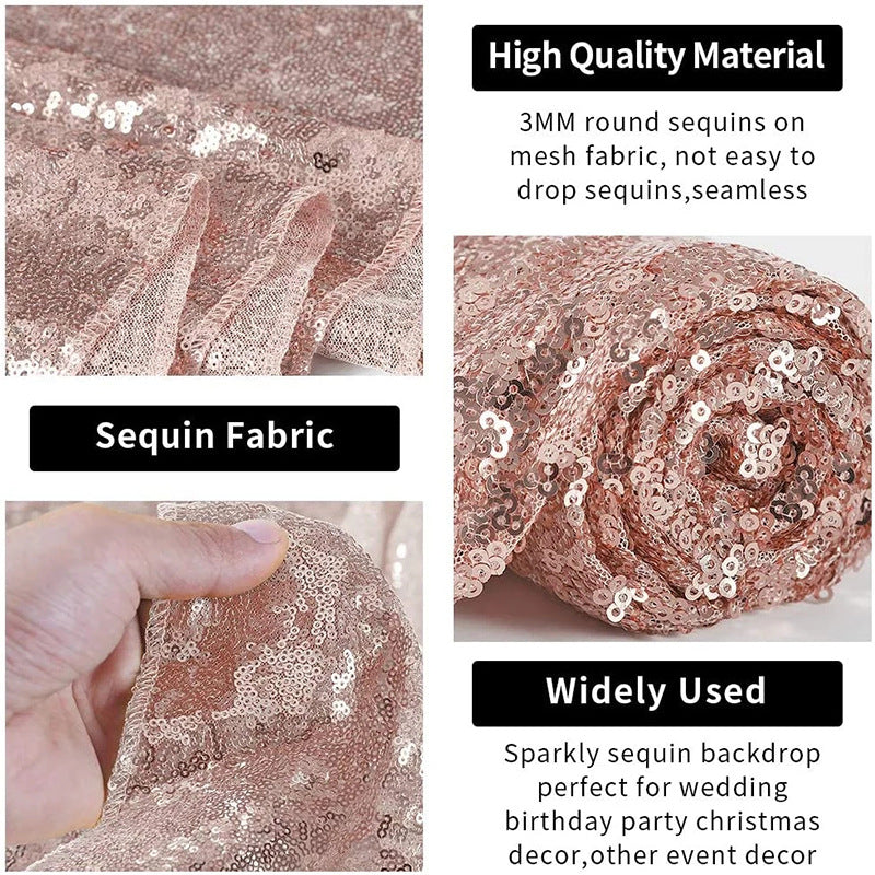2 Pc Rose Gold Sequin Backdrop Drape Curtains with Rod Pockets - 8ftx2ft
