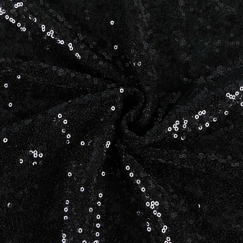 2 Pc Black Sequin Backdrop Drape Curtains with Rod Pockets - 8ftx2ft