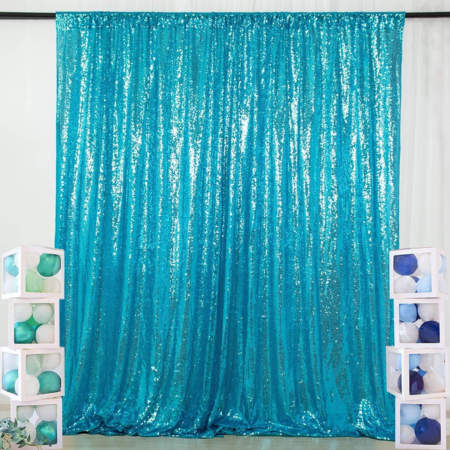 Lake Blue Sequin Backdrop Drape Curtains with Rod Pockets - 8ftx8ft