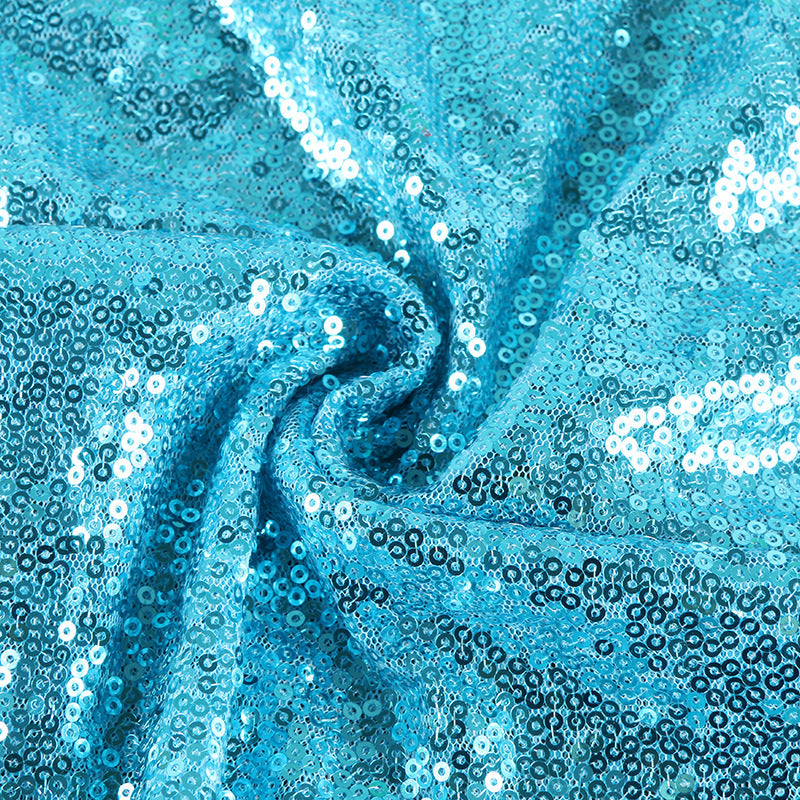 2 Pc Lake Blue Sequin Backdrop Drape Curtains with Rod Pockets - 8ftx2ft