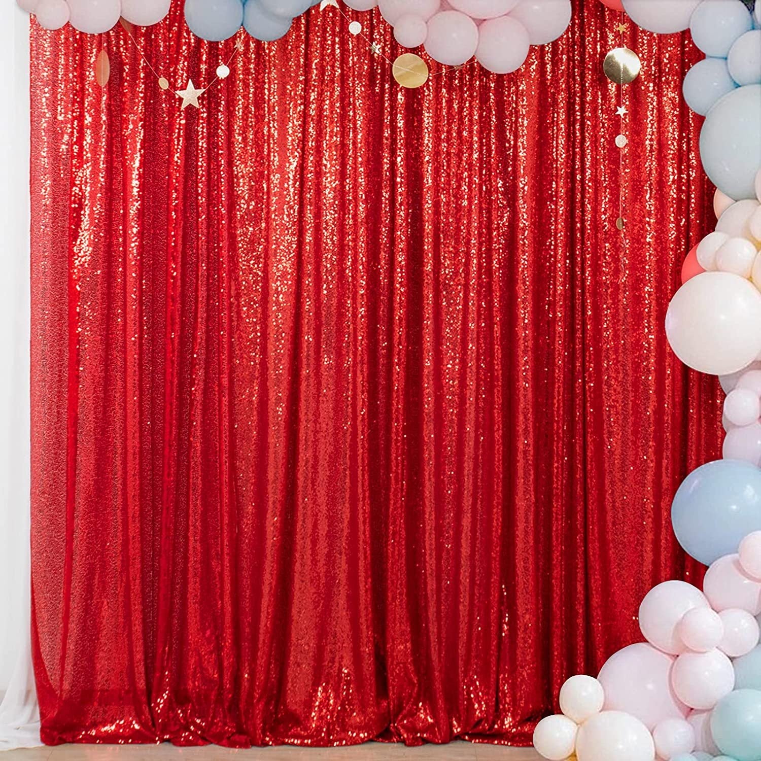 Red Sequin Backdrop Drape Curtains with Rod Pockets - 8ftx8ft
