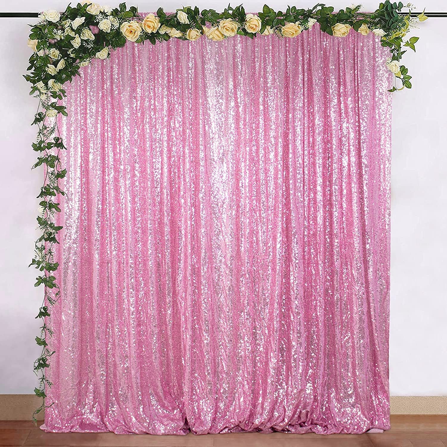 Pink Sequin Backdrop Drape Curtains with Rod Pockets - 8ftx8ft