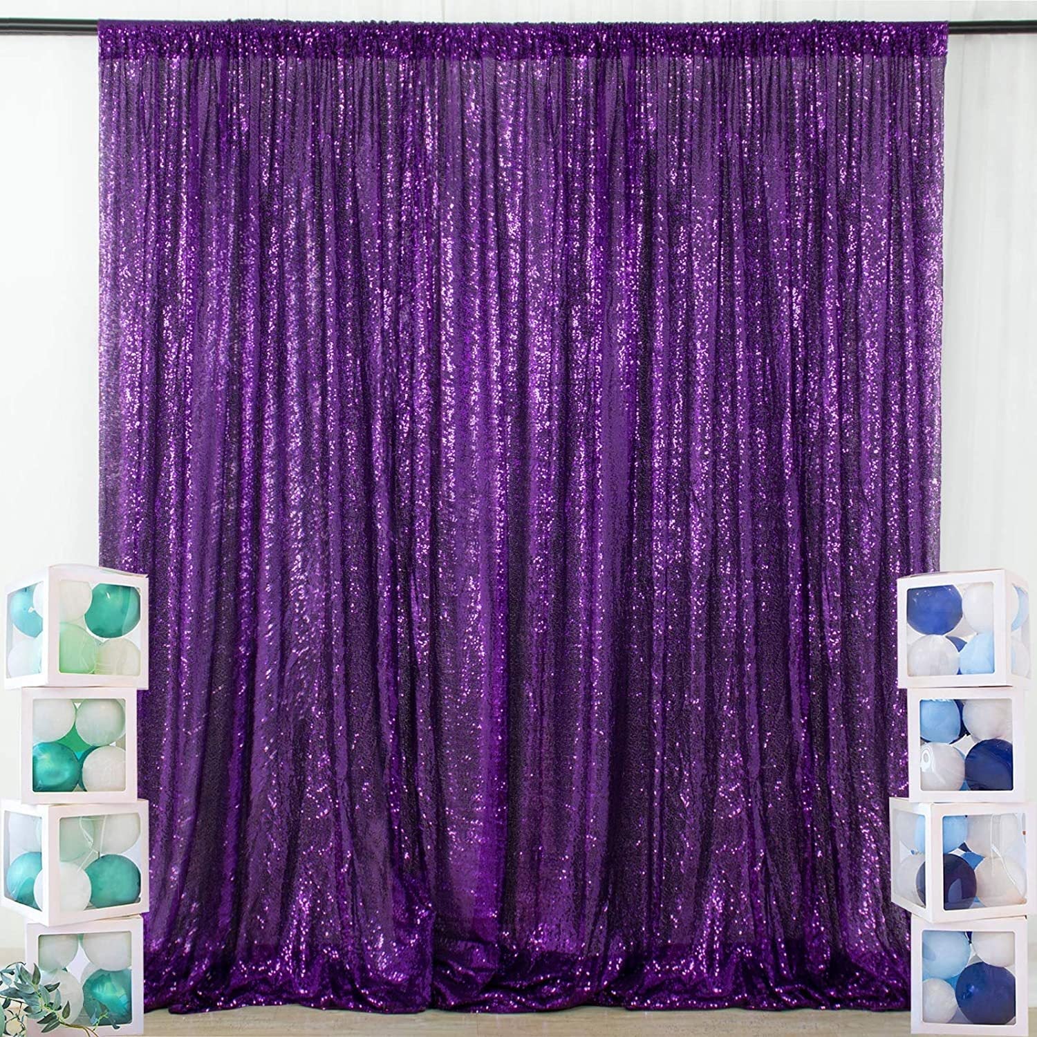 Dark Purple Sequin Backdrop Drape Curtains with Rod Pockets - 8ftx8ft