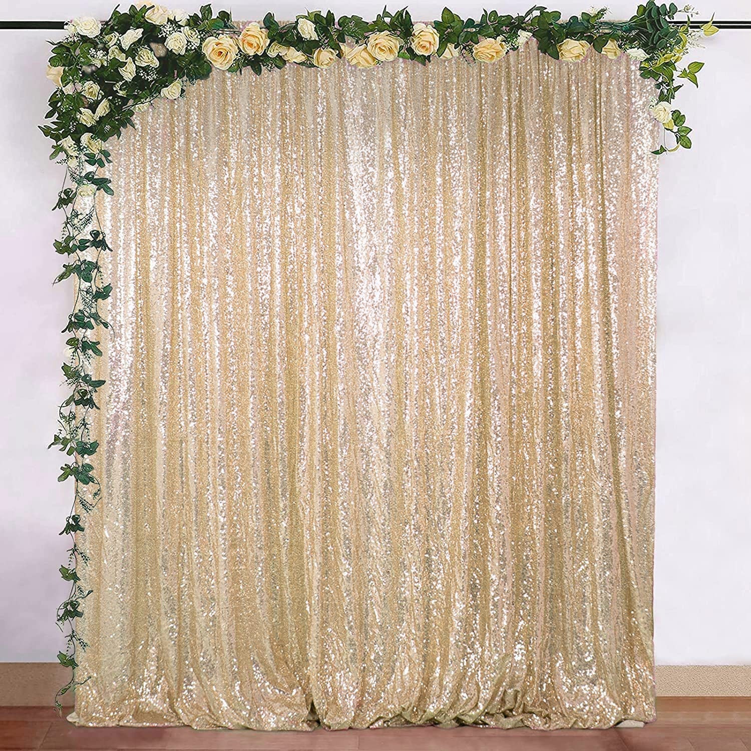 Champagne Sequin Backdrop Drape Curtains with Rod Pockets - 8ftx8ft