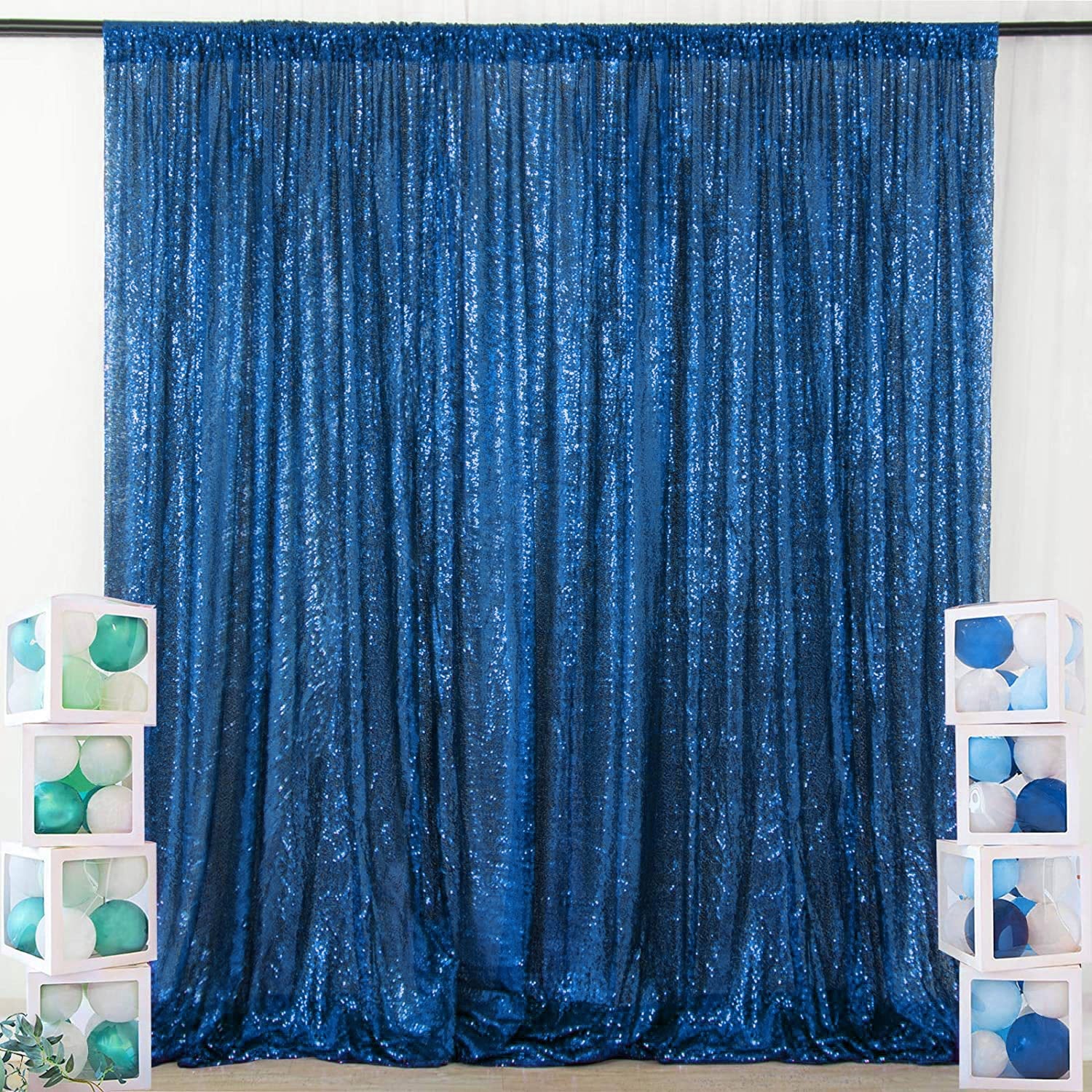 Royal Blue Sequin Backdrop Drape Curtains with Rod Pockets - 8ftx8ft