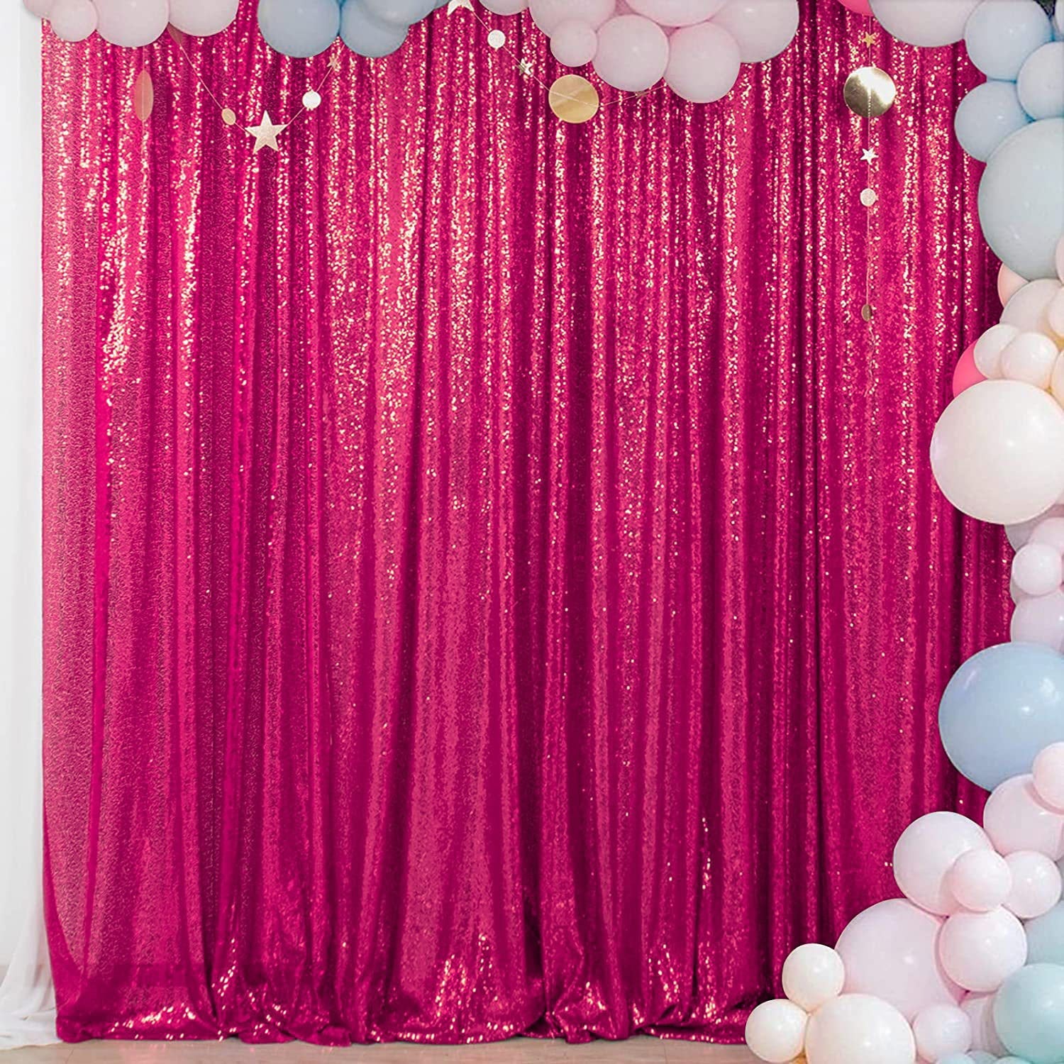 Rose Red Sequin Backdrop Drape Curtains with Rod Pockets - 8ftx8ft