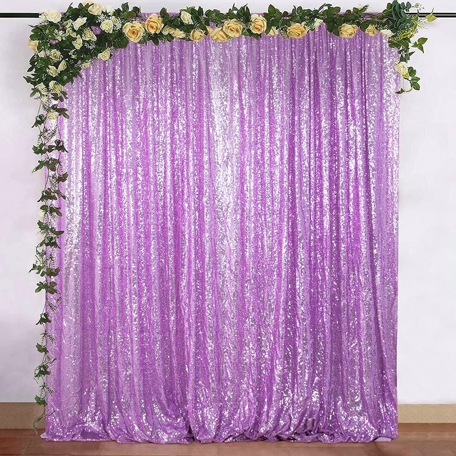 Light Purple Sequin Backdrop Drape Curtains with Rod Pockets - 8ftx8ft