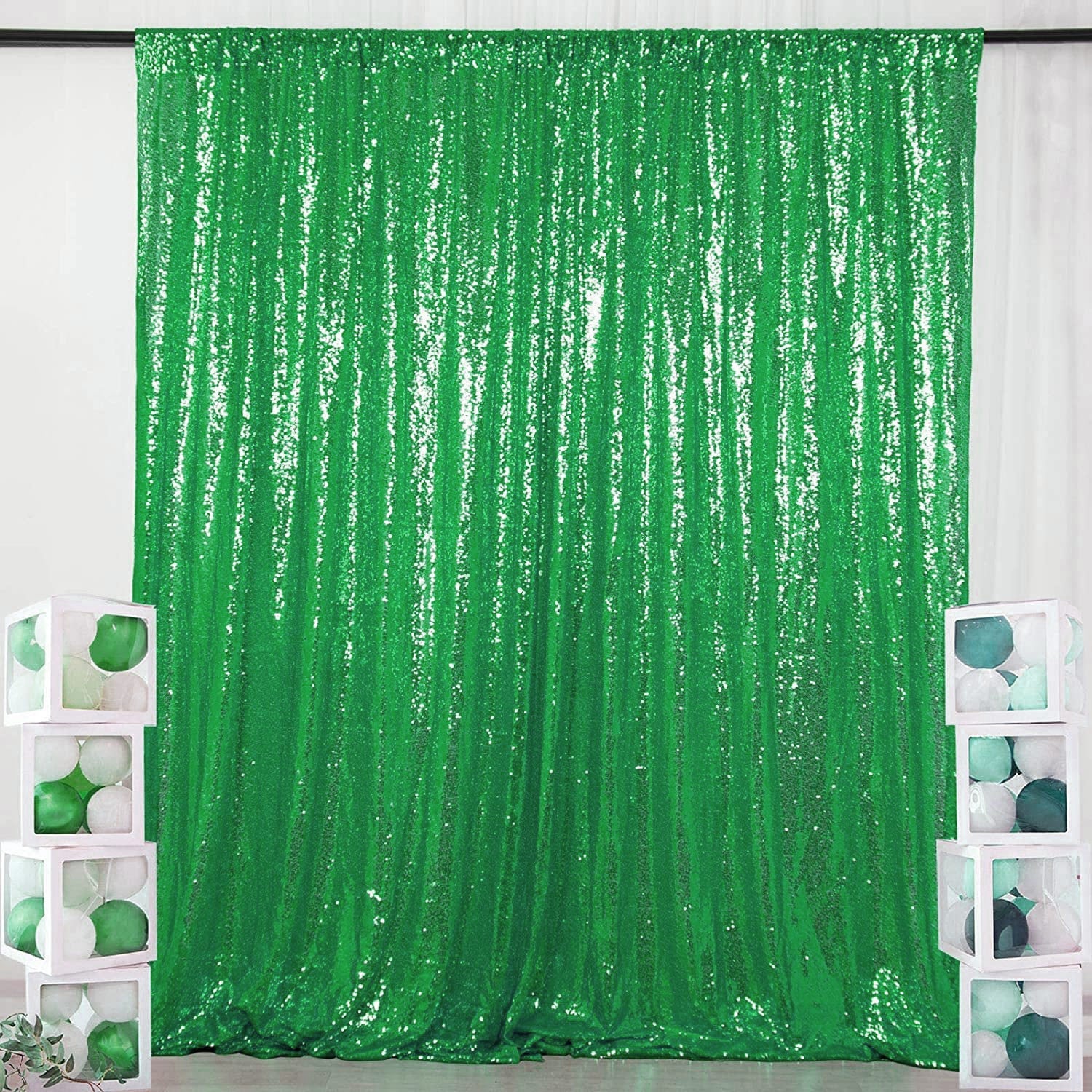 Green Sequin Backdrop Drape Curtains with Rod Pockets - 8ftx8ft