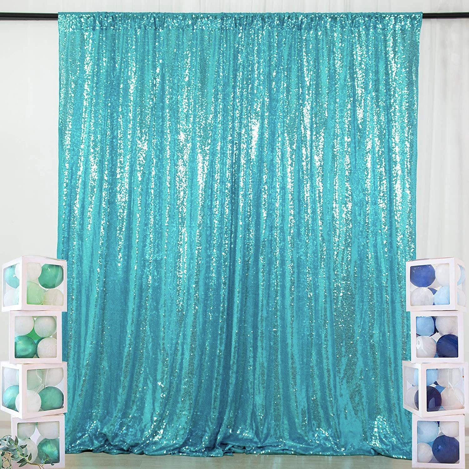 Malachite Green Sequin Backdrop Drape Curtains with Rod Pockets - 8ftx8ft