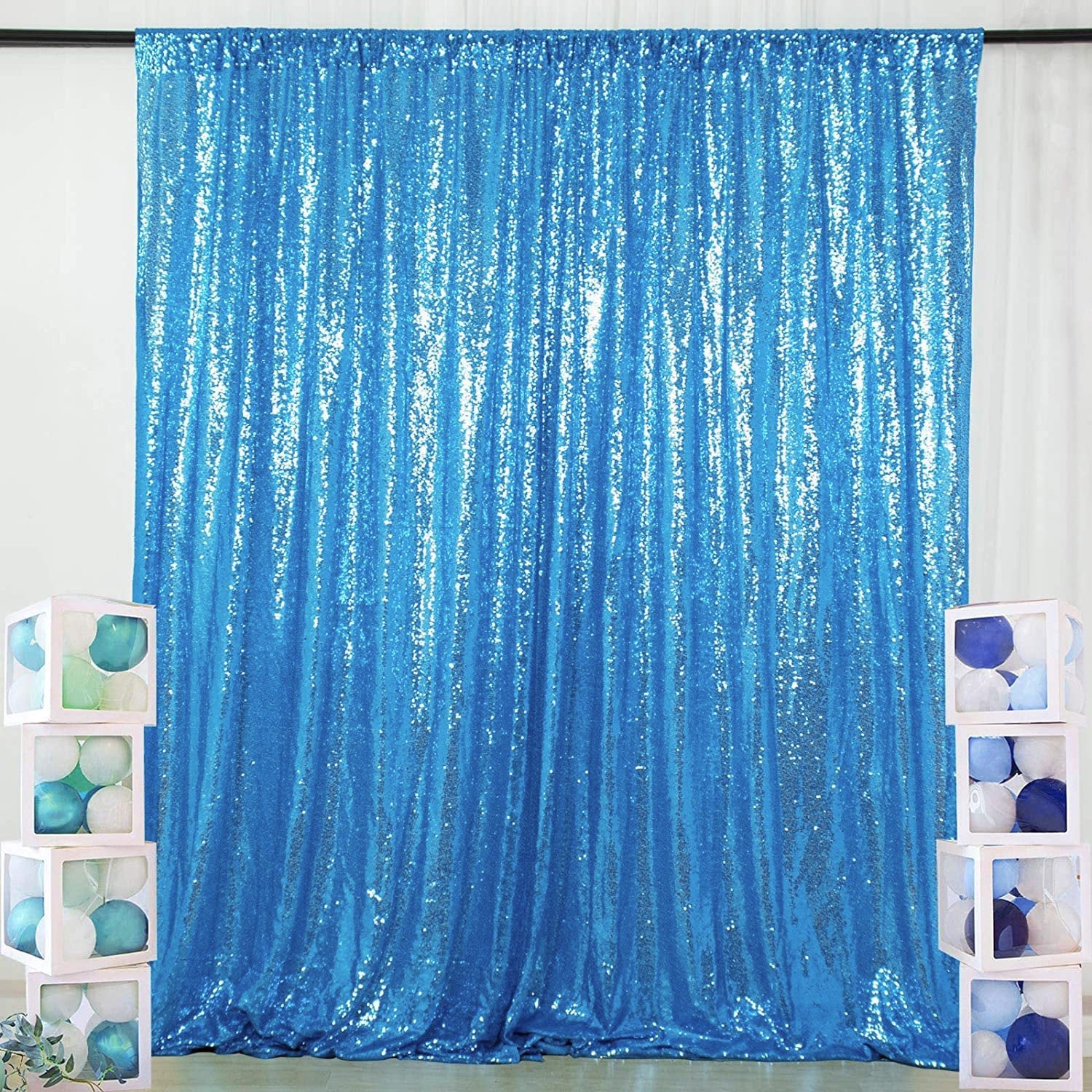 Sky Blue Sequin Backdrop Drape Curtains with Rod Pockets - 8ftx8ft