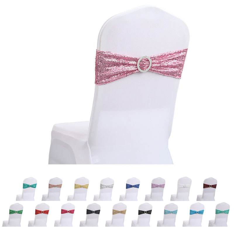 Sequin Chair 5Pcs Sashes Spandex, Sequin Stretch with Buckle Chair Bands for Wedding Banquet Party Chair Decorations