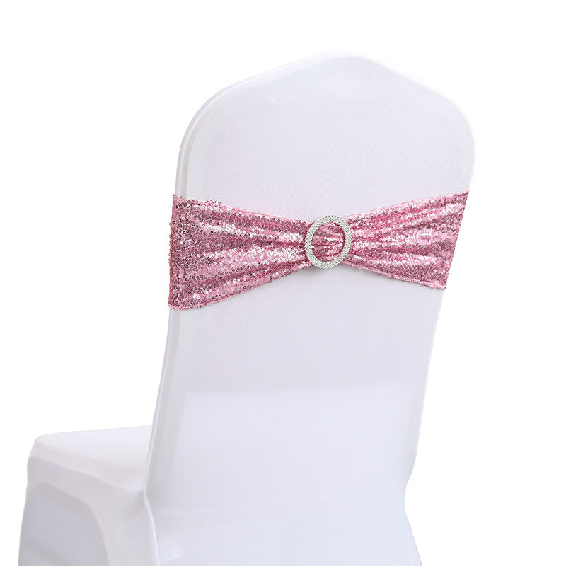 6"x14" Buckle Sequin Spandex Stretch Chair Band 5Pc Rose Pink