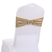 6"x14" Buckle Sequin Spandex Stretch Chair Band 5Pc Champagne Gold
