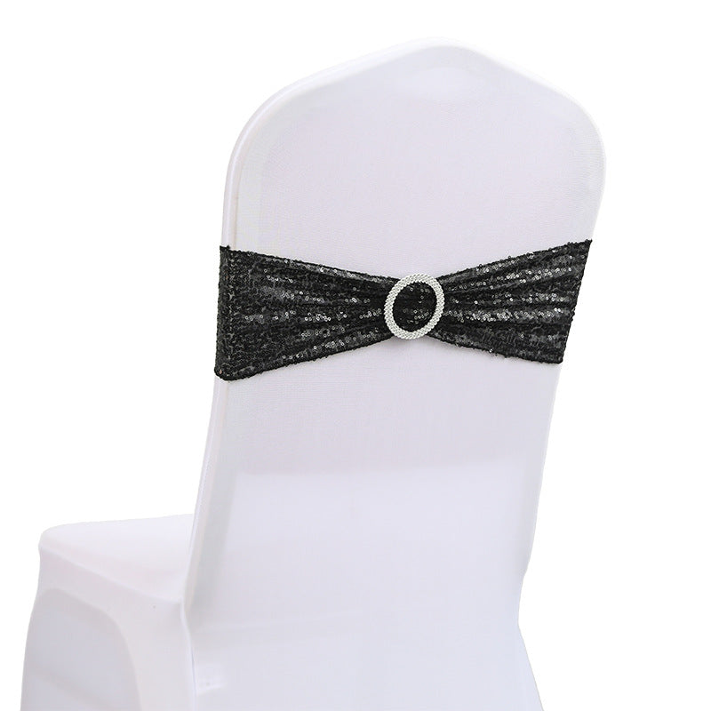 6"x14" Buckle Sequin Spandex Stretch Chair Band 5Pc Black