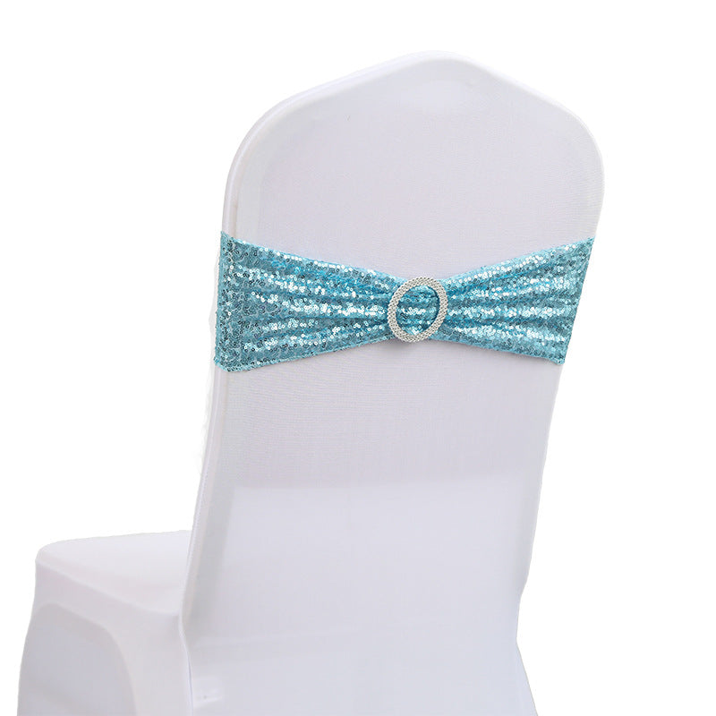 6"x14" Buckle Sequin Spandex Stretch Chair Band 5Pc Sky Blue