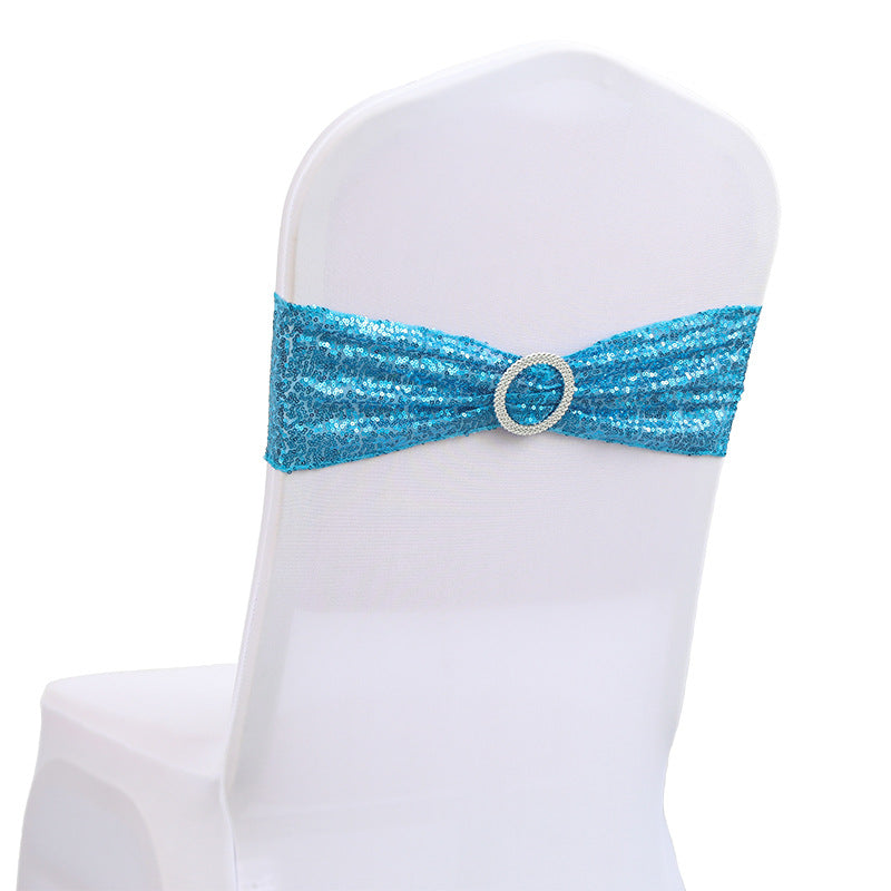 6"x14" Buckle Sequin Spandex Stretch Chair Band 5Pc Lake Blue