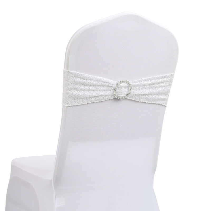 6"x14" Buckle Sequin Spandex Stretch Chair Band 5Pc White
