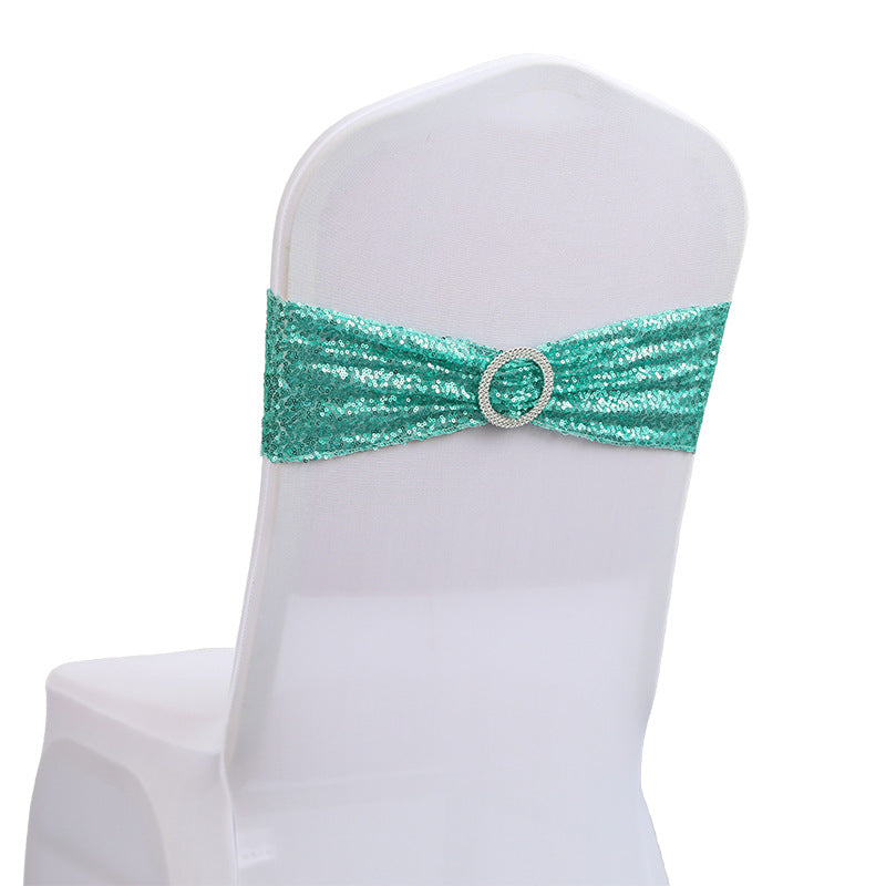 6"x14" Buckle Sequin Spandex Stretch Chair Band 5Pc Tiffany Blue