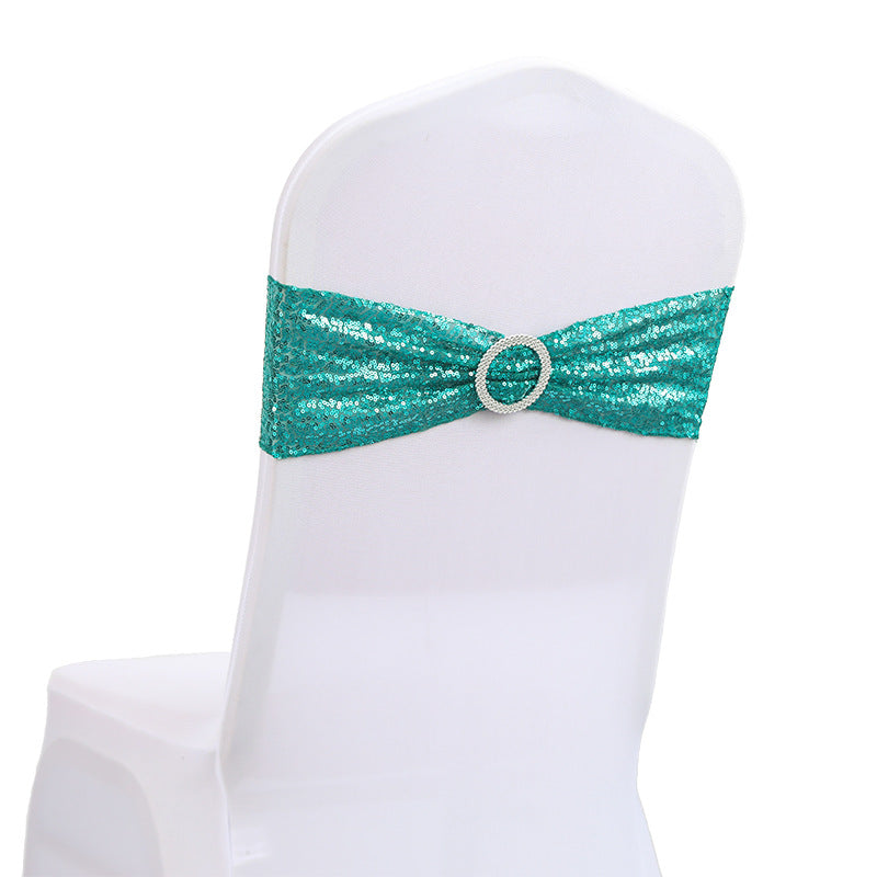 6"x14" Buckle Sequin Spandex Stretch Chair Band 5Pc Peacock Green