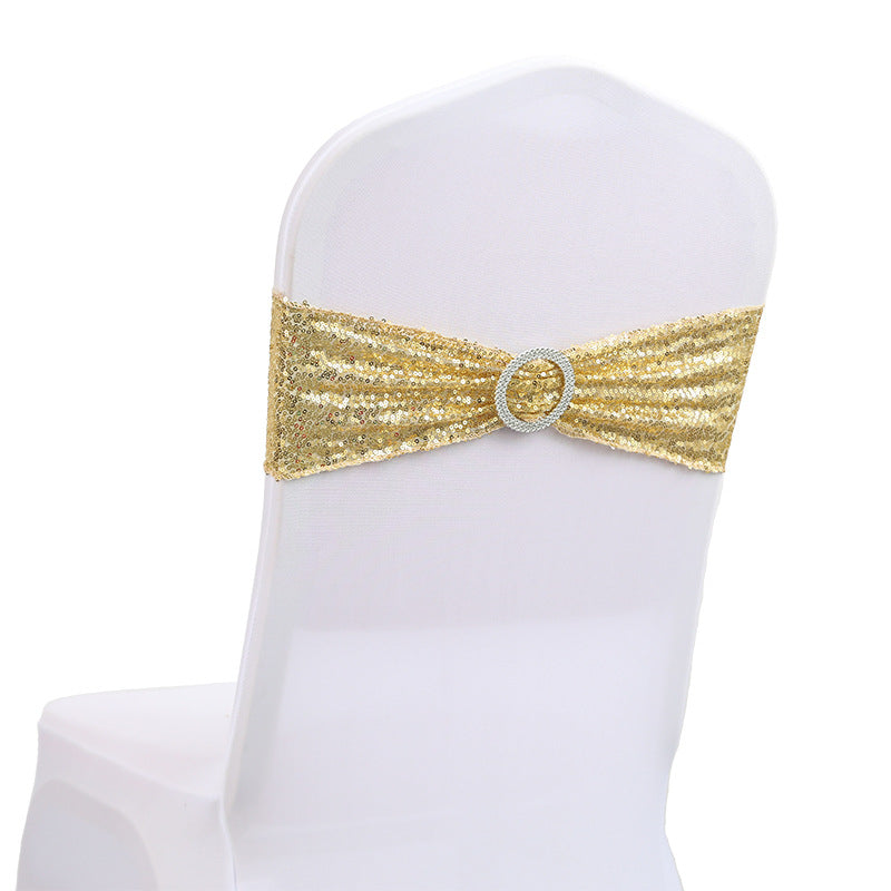 6"x14" Buckle Sequin Spandex Stretch Chair Band 5Pc Gold