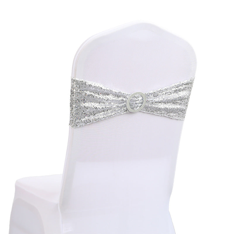 6"x14" Buckle Sequin Spandex Stretch Chair Band 5Pc Silver