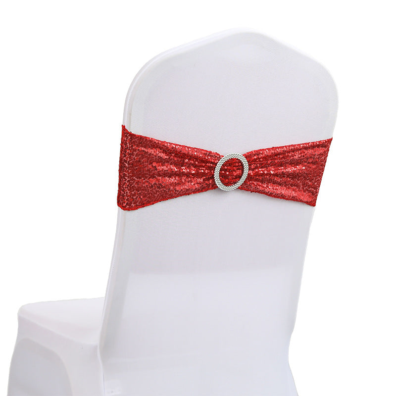 6"x14" Buckle Sequin Spandex Stretch Chair Band 5Pc Red