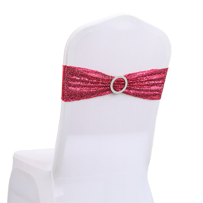 6"x14" Buckle Sequin Spandex Stretch Chair Band 5Pc Rose Red