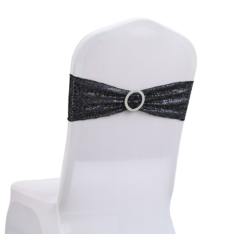 6"x14" Buckle Sequin Spandex Stretch Chair Band 5Pc Dark Blue
