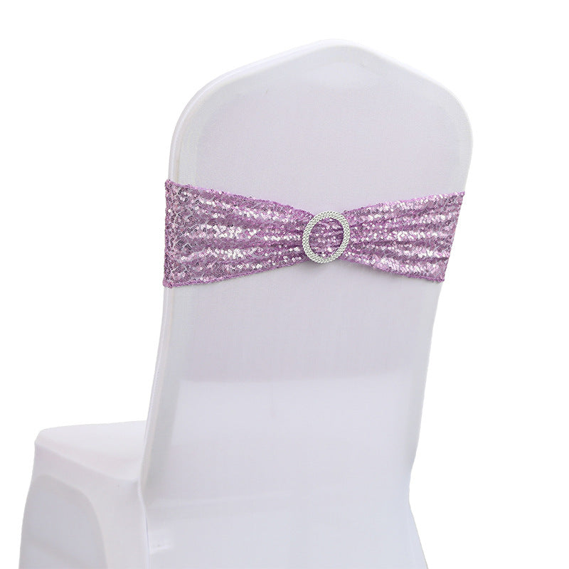 6"x14" Buckle Sequin Spandex Stretch Chair Band 5Pc Rose Purple