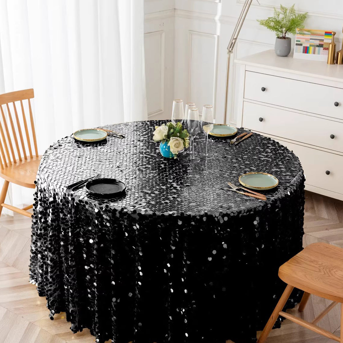 Sequin Round Tablecloth 120"