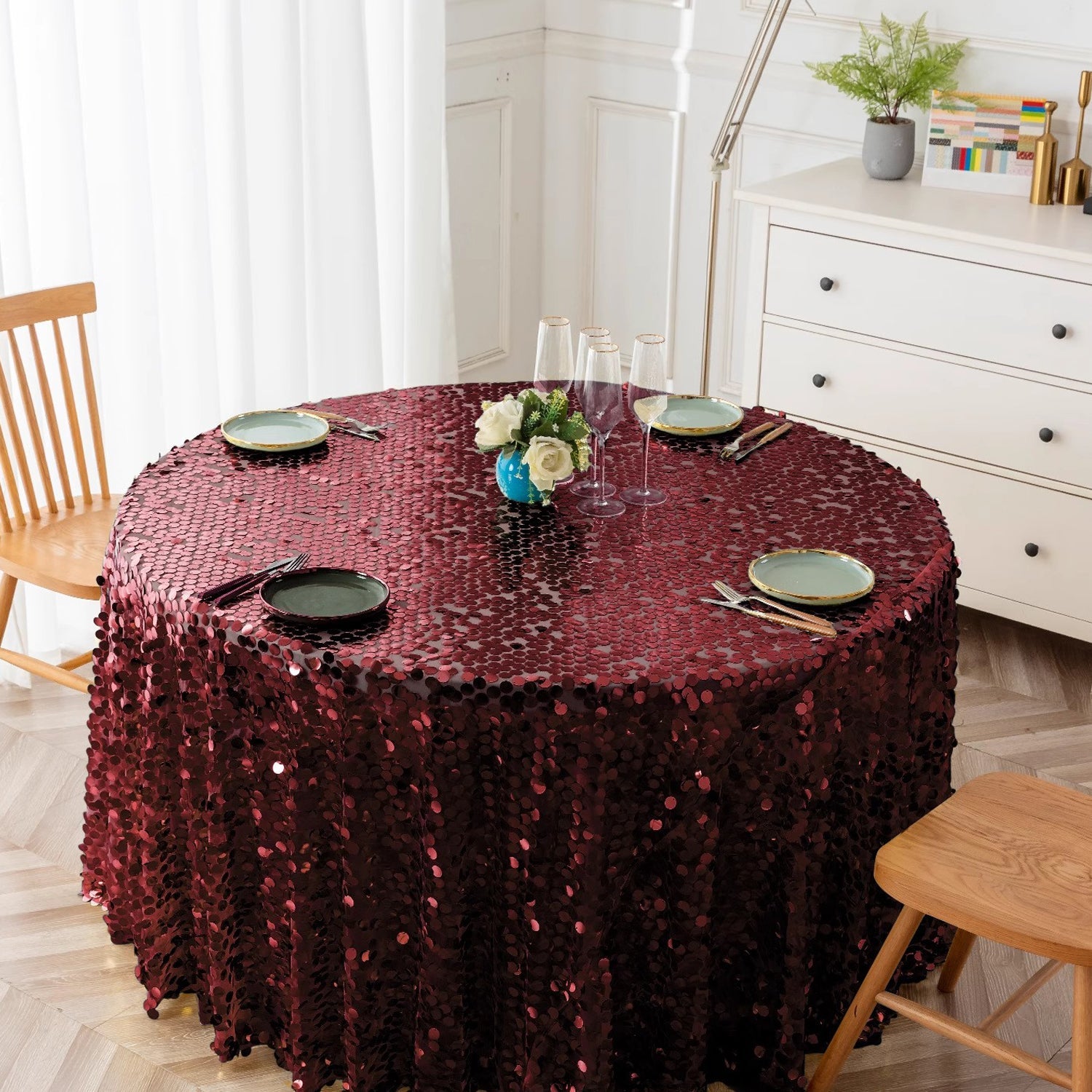 Sequin Round Tablecloth 120"