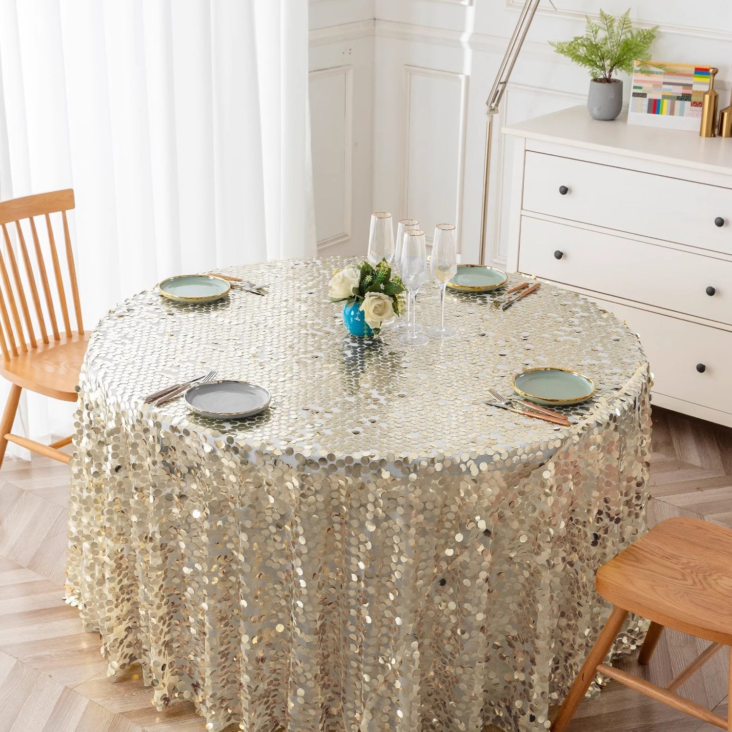 Sequin Round Tablecloth 120"