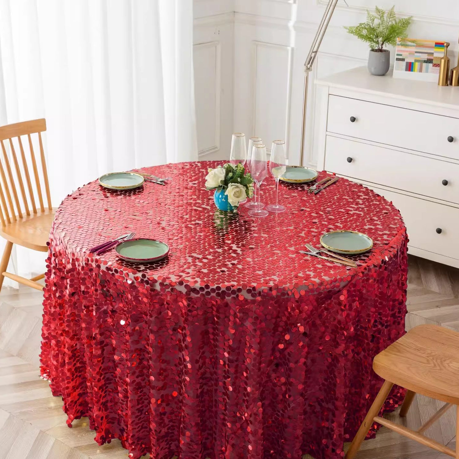 Sequin Round Tablecloth 120"