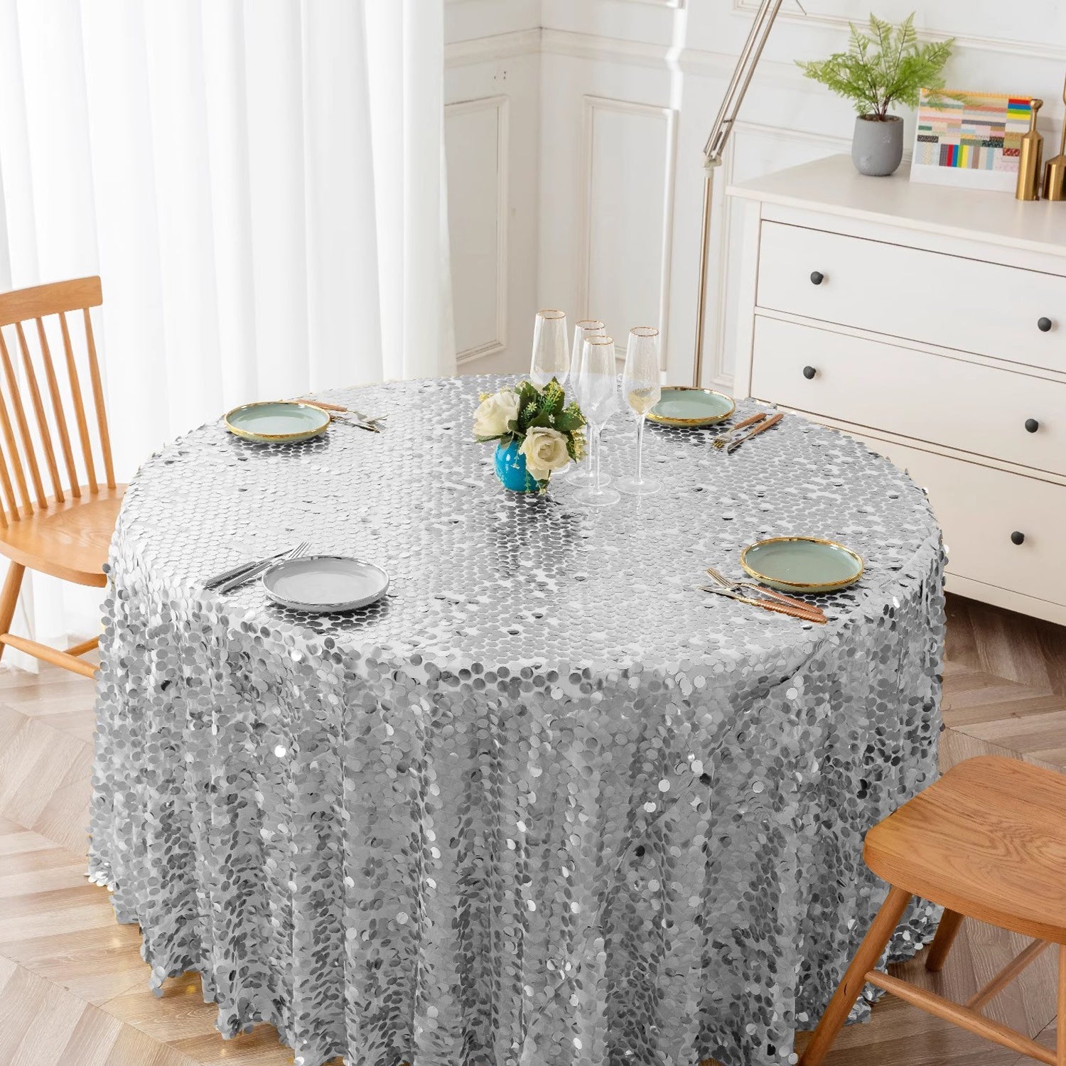 Sequin Round Tablecloth 120"