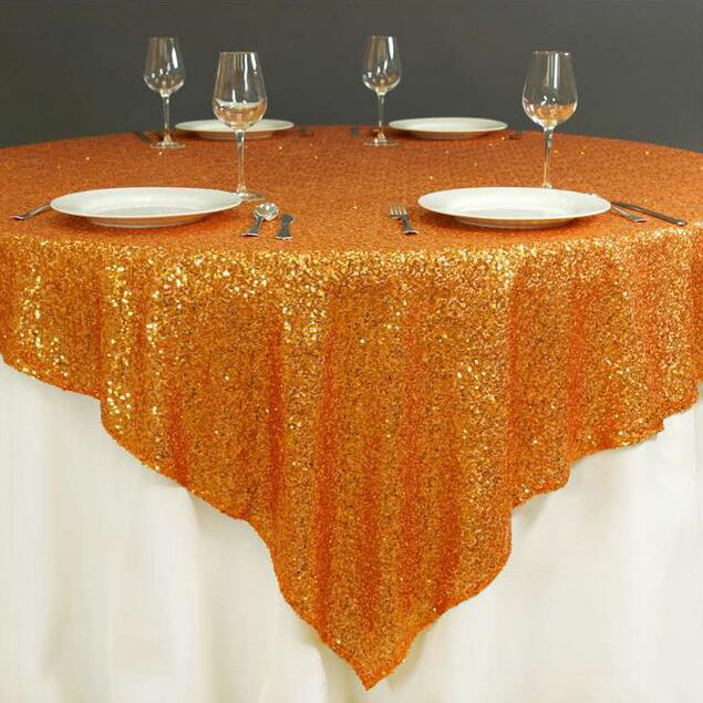 Glitz Sequins 90"x90" Table Overlay Orange