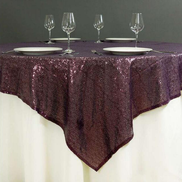 Glitz Sequins 90"x90" Table Overlay Eggplant Purple