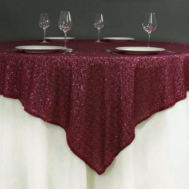 Glitz Sequins 85"x85" Table Overlay Burgundy