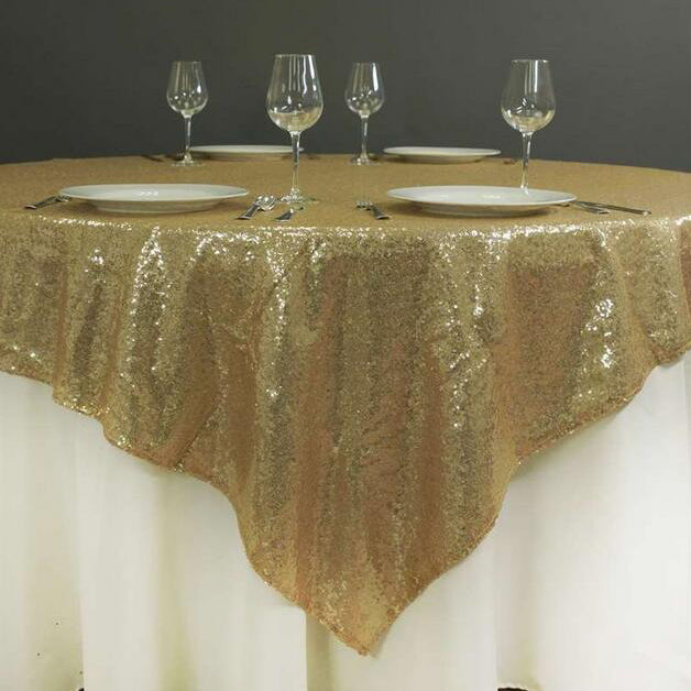 Glitz Sequins 90"x90" Table Overlay Champagne