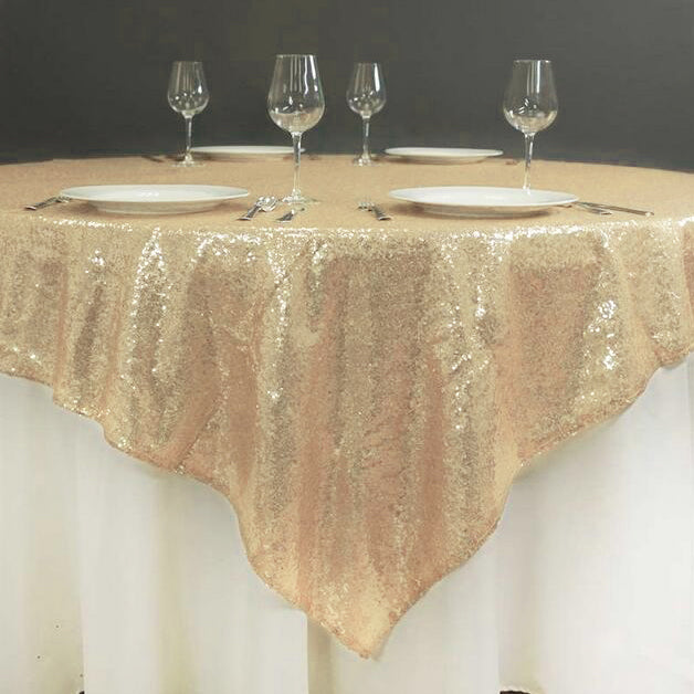 Glitz Sequins 85"x85" Table Overlay Champagne