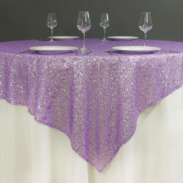 Glitz Sequins 85"x85" Table Overlay Light Purple