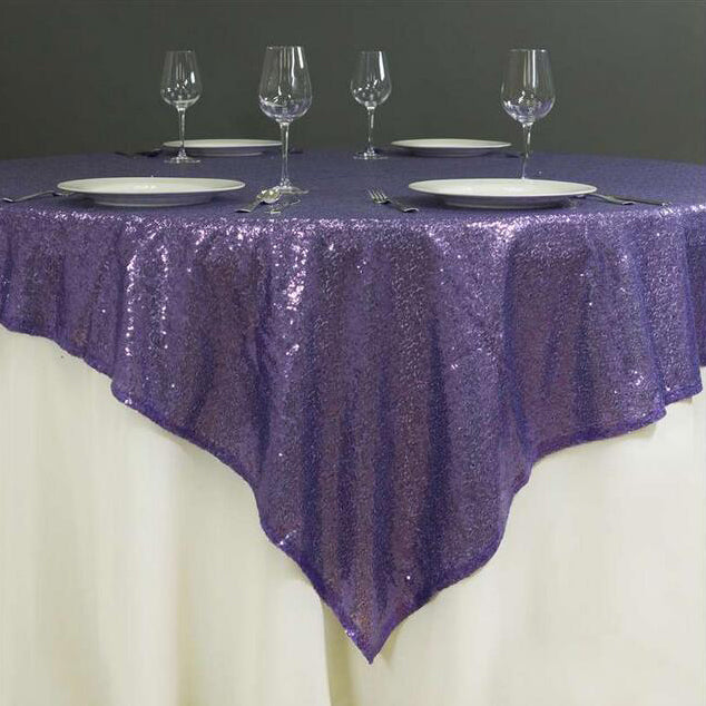 Glitz Sequins 90"x90" Table Overlay Purple