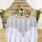 Shiny Sequin Tablecloth Square Sequin Table Overlay for Round Table  for Wedding/Party Decoration