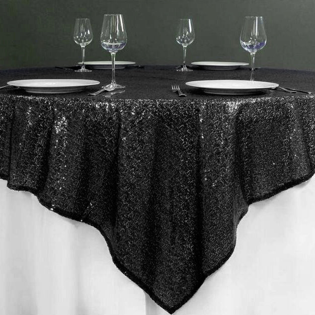 Glitz Sequins 72"x72" Table Overlay Black