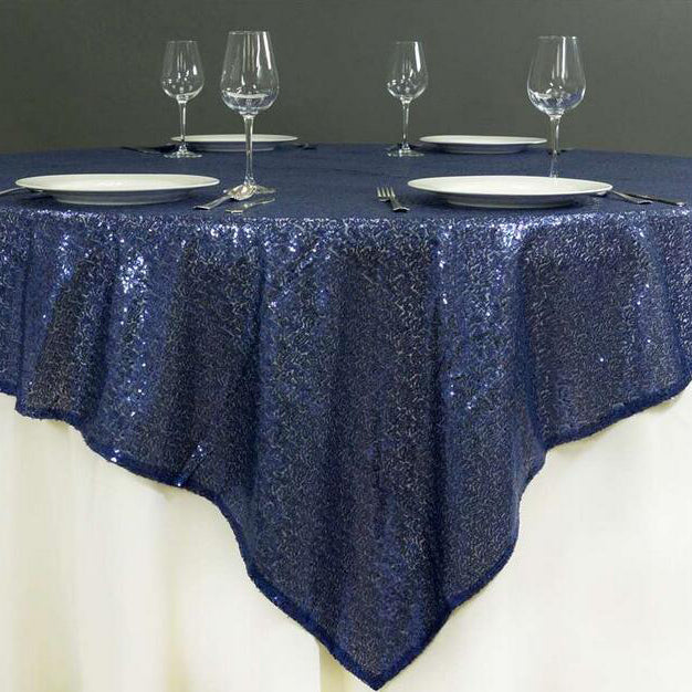 Glitz Sequins 90"x90" Table Overlay Navy Blue