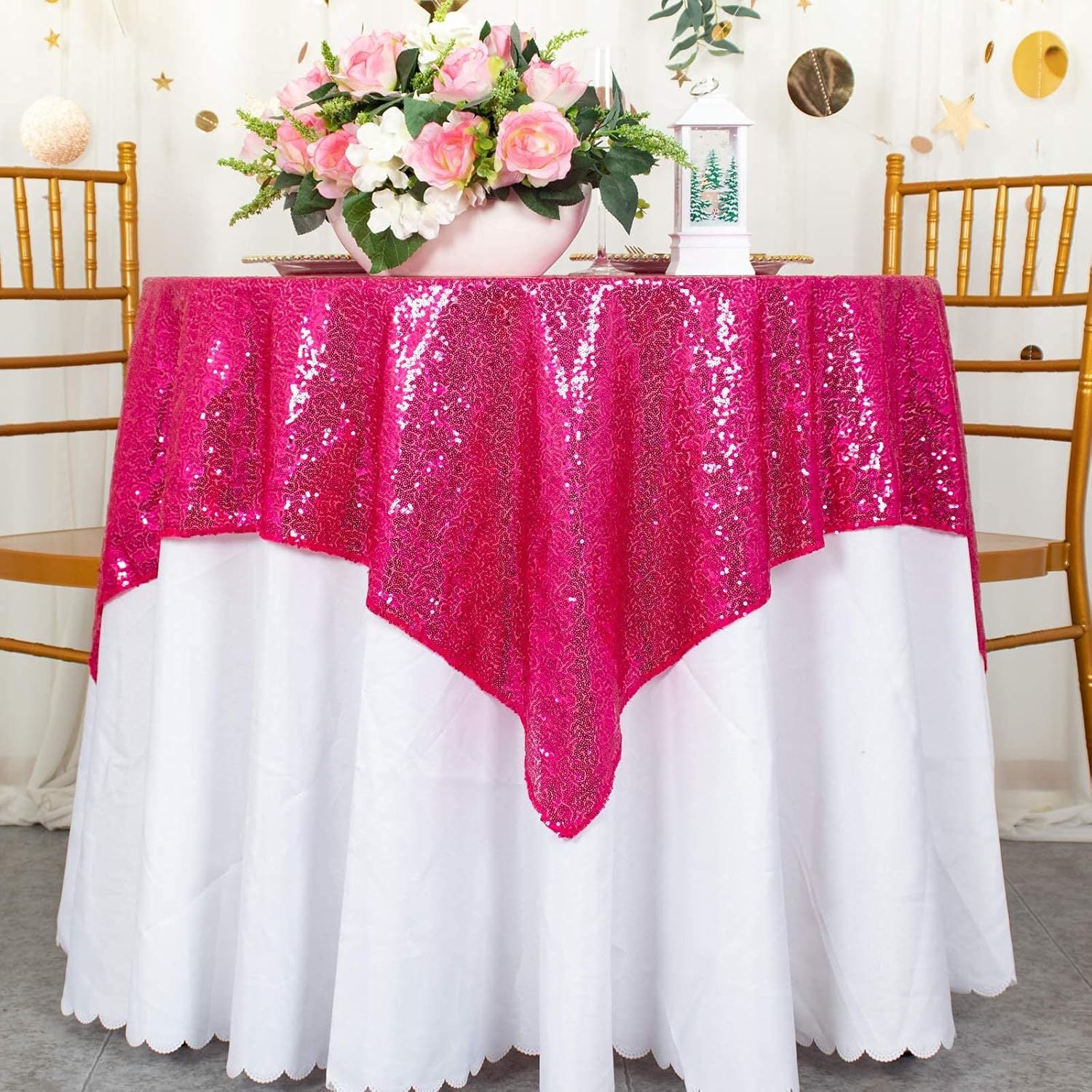 Glitz Sequins 90"x90" Table Overlay Rose Red