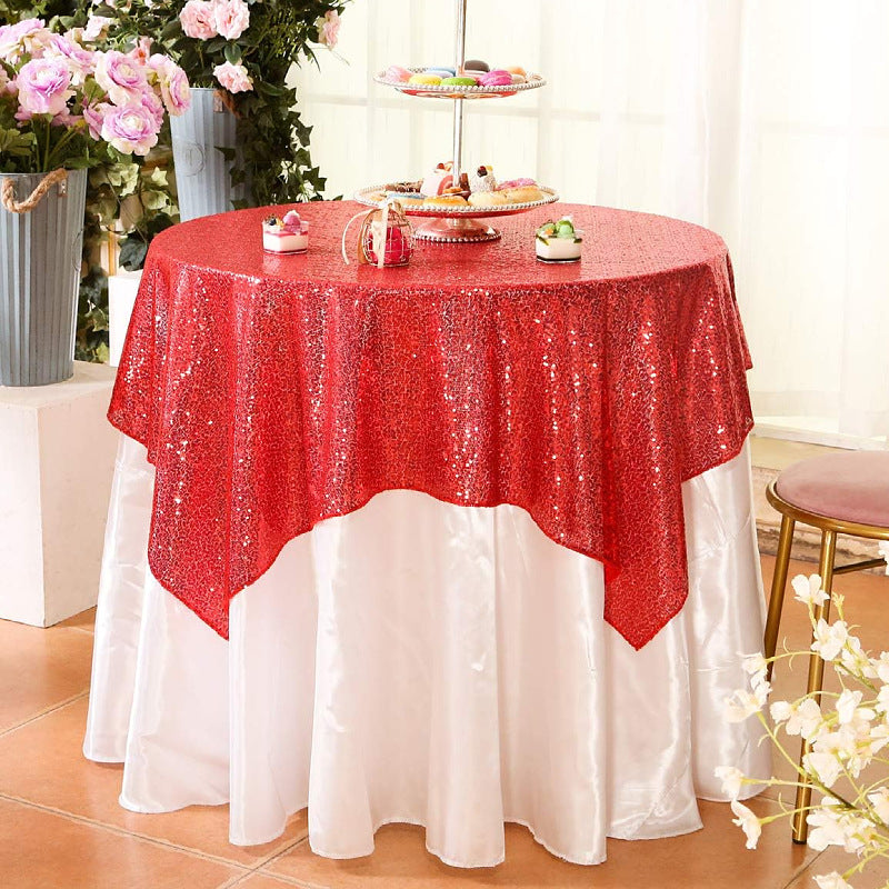 Glitz Sequins 90"x90" Table Overlay Red