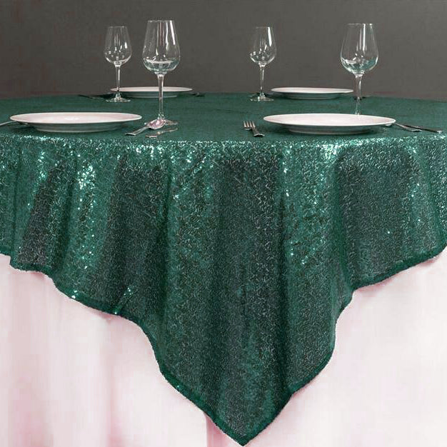 Glitz Sequins 85"x85" Table Overlay Dark Green