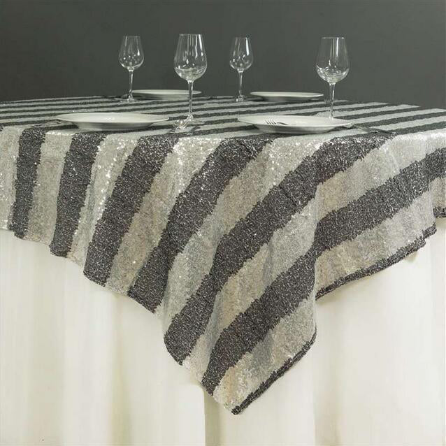 Glitz Sequins 90"x90" Table Overlay Black White